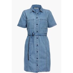 Madewell‎ Denim Seamed Courier Shirt Dress Women Medium Blue Chambray Tie Waist